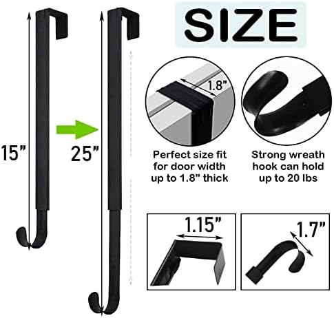 Adjustable Wreath Hanger Front Door Black 15-25 Inches