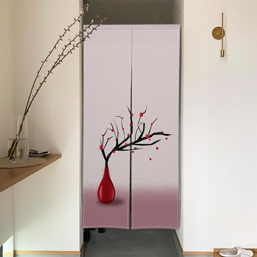 Red Plum in Vase Japanese Style Panel Door Curtain
