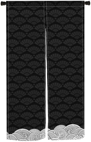 ChloropLastid Long Japanese Noren Curtain Black Beige Wave