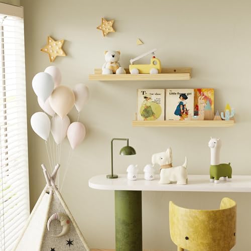 16 Inch Bamboo Floating Shelves Set of 2 with Lip