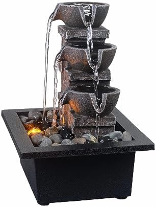 GOSSI 3-Tier Stone Wall Tabletop Fountain with LED Lights