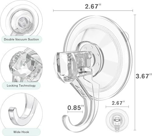 3 Pack Heavy Duty Clear Suction Wreath Hanger Hooks