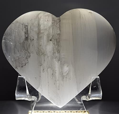 29 Inch Selenite Puffy Heart With Acrylic Stand