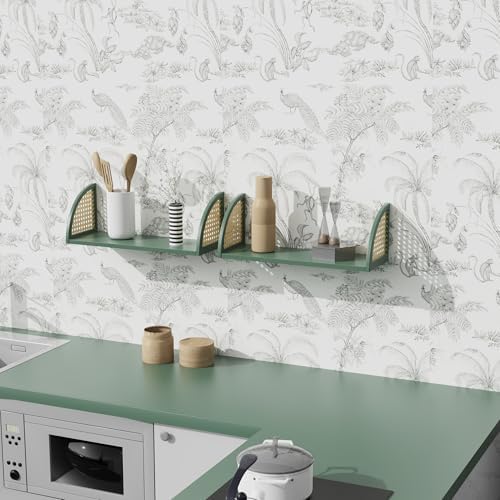 PJCOLL 16 Inch Rattan Wall Shelf - Green
