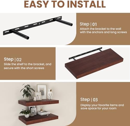 Rustic Solid Wood Floating Shelves Set of 2