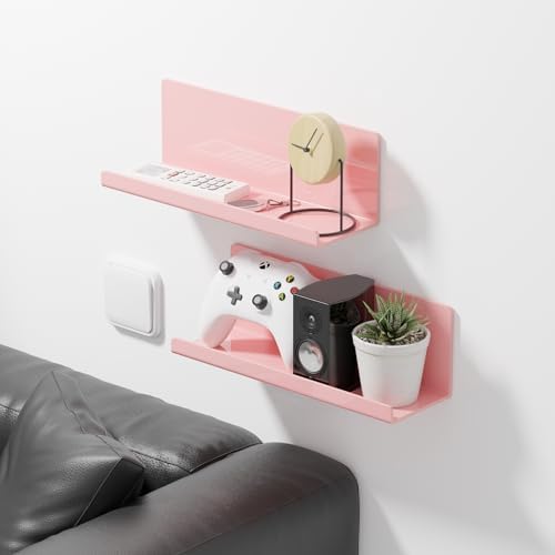 PAVSTINE 12 Inch Pink Floating Shelves No Drilling