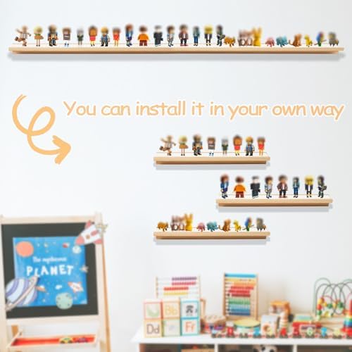 3-Pack Bamboo Floating Display Shelves for Minifigures