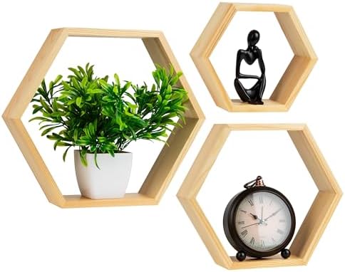 Mind Reader Hexagon Floating Shelves Set of 3 Brown