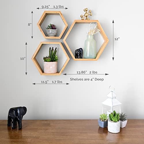 Bamboo Hexagon Floating Shelves Set Of 3