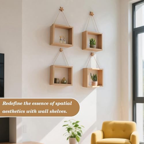 Square Floating Shelves Set of 2 - Natural Paulownia Wood