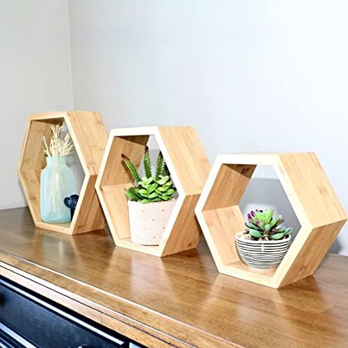 Bamboo Hexagon Floating Shelves Set Of 3