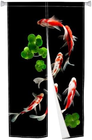 Japanese Noren Door Curtain with Golden Koi Pattern