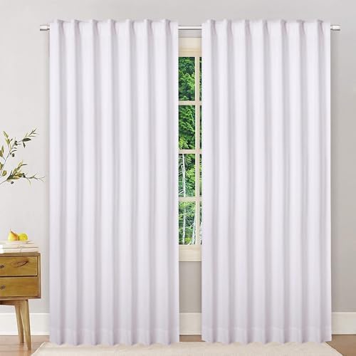 Goroly Home White Cotton Curtains 96 Inch Panels 2 Pc