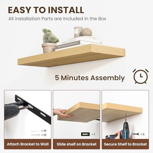 36 Inch Deep Floating Shelves 2 Pack Natural Finish