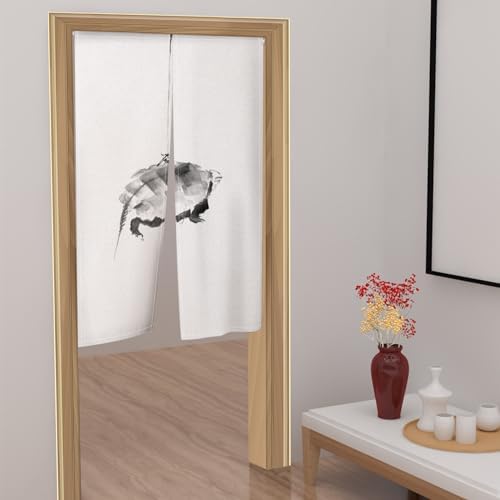 Long Japanese Noren Door Curtain Turtle White