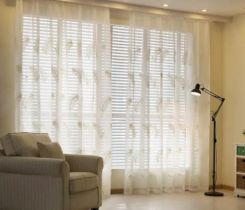 Modern Minimalist White Feather Yarn Embroidery Curtains 2 Panels