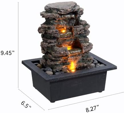 MAOCHI Tabletop Water Fountain with Automatic Pump and Natural River Rocks