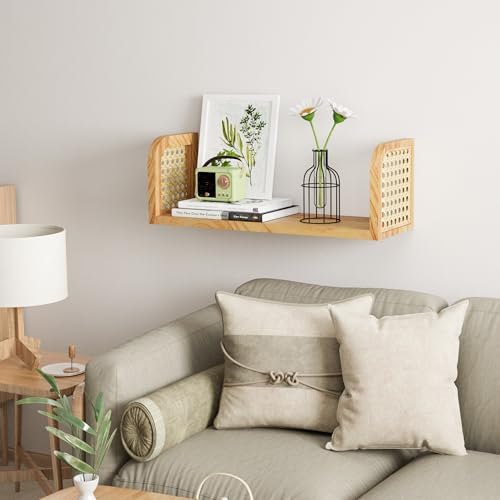 Rattan Floating Shelf for Home and Office