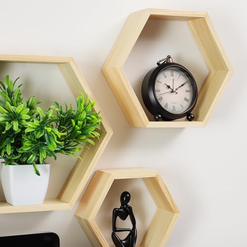 Mind Reader Hexagon Floating Shelves Set of 3 Brown