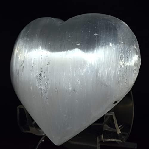 72mm Selenite Puffy Heart Natural White Crystal with Stand