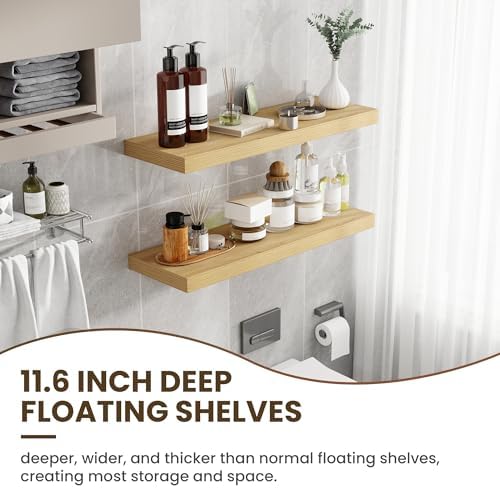 36 Inch Deep Floating Shelves 2 Pack Natural Finish