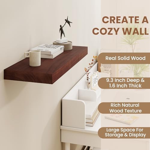 Rustic Solid Wood Floating Shelves Set of 2