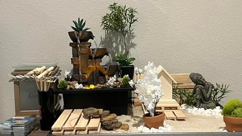 GOSSI 3-Tier Stone Wall Tabletop Fountain with LED Lights