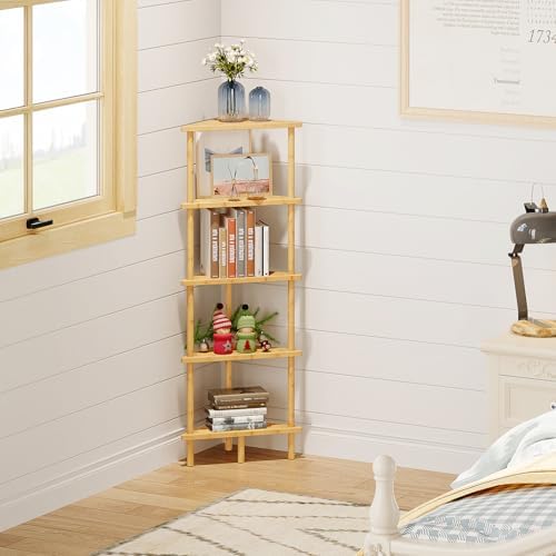 HOOBRO 5-Tier Bamboo Corner Bookshelf Stand