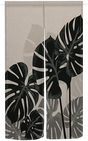 Leowefowa Japanese Noren Door Curtain with Tropical Leaves Pattern