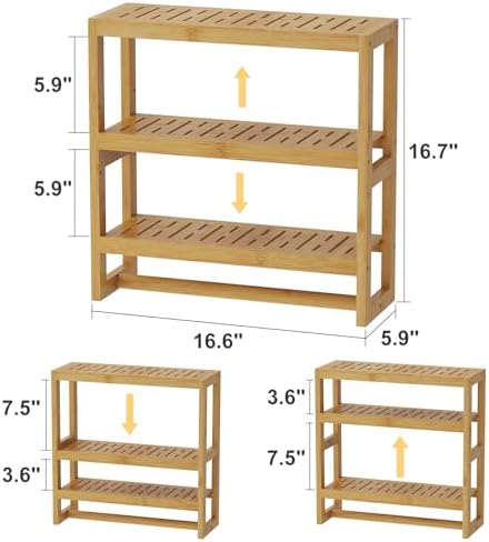 Bathroom Shelves with Hanging Bar Over Toilet - Adjustable Wall Organizer Natural