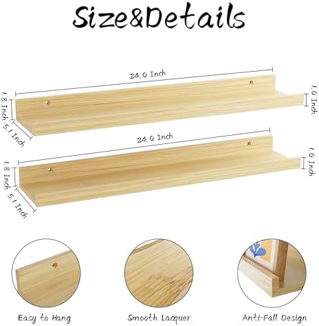 24 Inch Bamboo Floating Shelves Set of 2