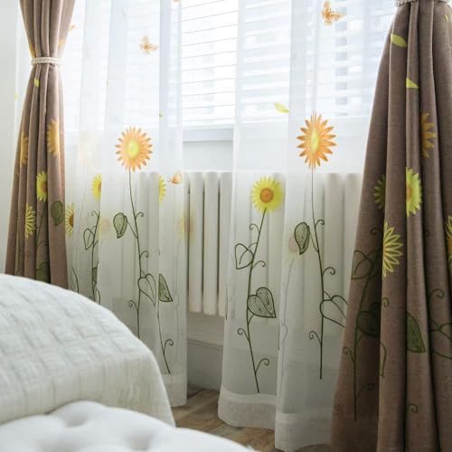 Iuokuby Pastoral Sunflower Embroidery Curtains Panel