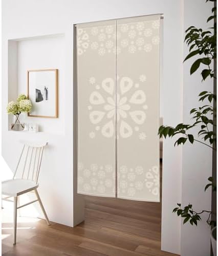 Noren Japanese Style Door Curtain Panel 34x60 Inch Flowers Beige