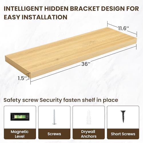 36 Inch Deep Floating Shelves 2 Pack Natural Finish