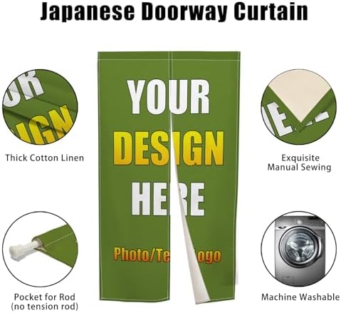 Leowefowa Custom Japanese Noren Curtain Panel with Photo Text Logo