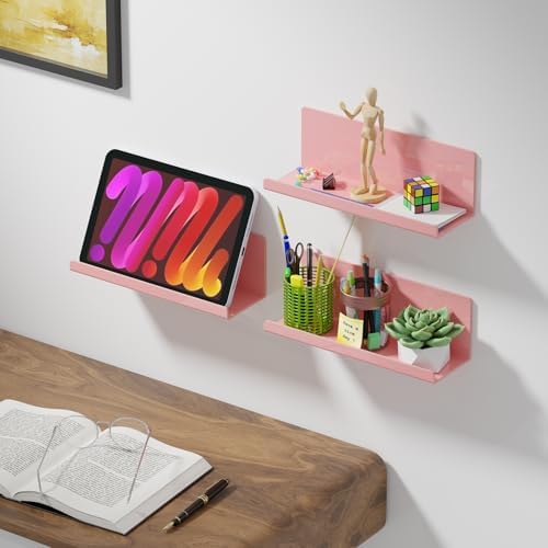 PAVSTINE 12 Inch Pink Floating Shelves No Drilling