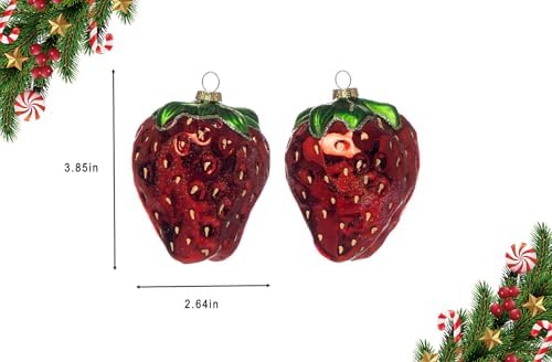 2pcs Glass Strawberry Christmas Ornaments for Tree