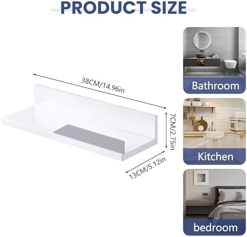 JOMOLA Adhesive Floating Shelf Gray Guard No Drilling Wall Mount Storage Rack