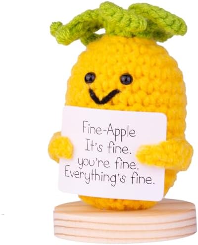Handcrafted Emotional Support Pineapple Knit Ornament with Card and Base