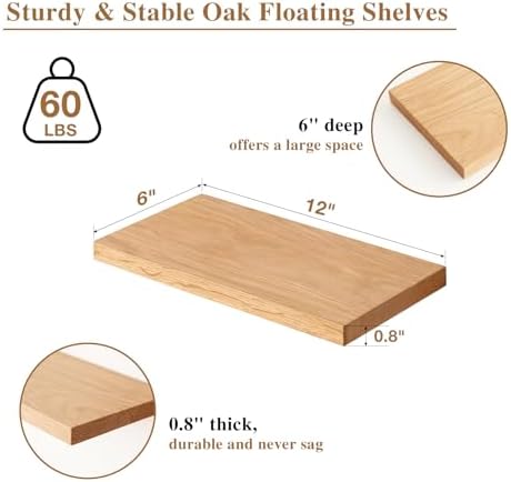 Sikflmi Oak Floating Shelves 12 Inch Wall Shelf