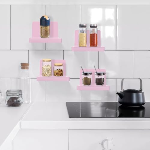 Set of 6 Small Floating Wall Shelves in Pink
