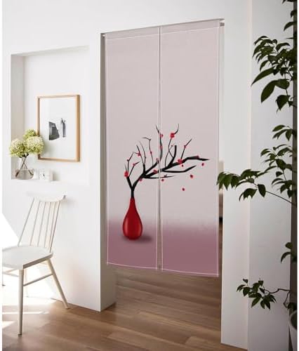 Red Plum in Vase Japanese Style Panel Door Curtain