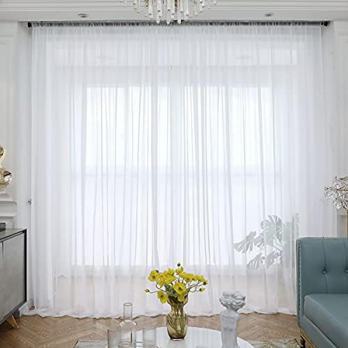 ABCHOME White Sheer Curtains 2 Panels 160 Inch Long Rod Pocket Voile Curtains