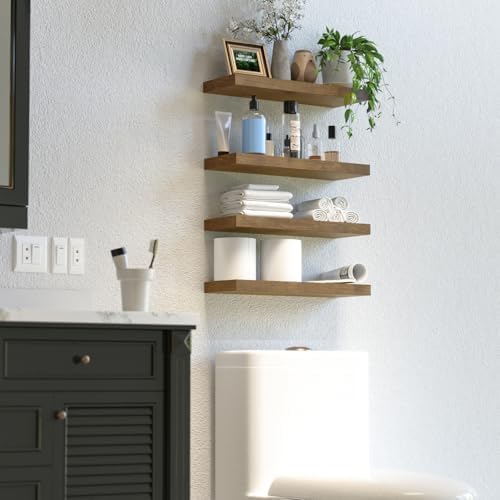 Boswillon Floating Shelves 4 Set Modern Wall Mounted Storage Shelves Rustic Brown