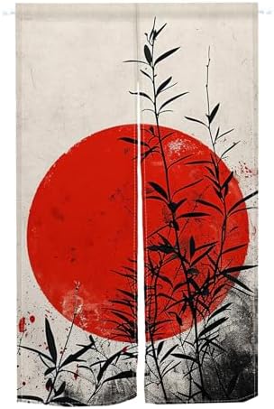 Japanese Noren Door Curtain with Red Moon Pattern