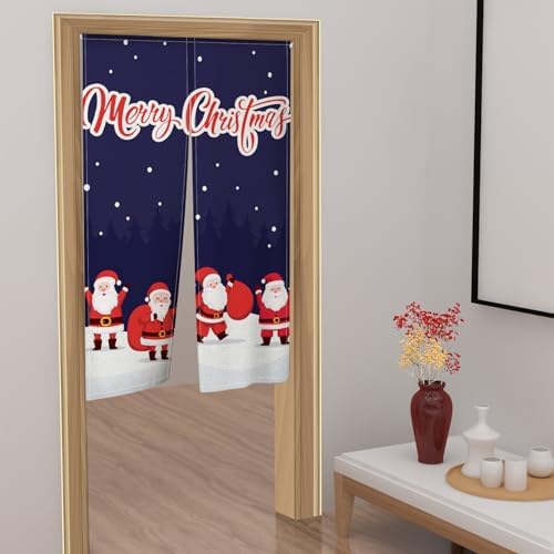 Japanese Noren Door Curtain with Snowman Christmas Design