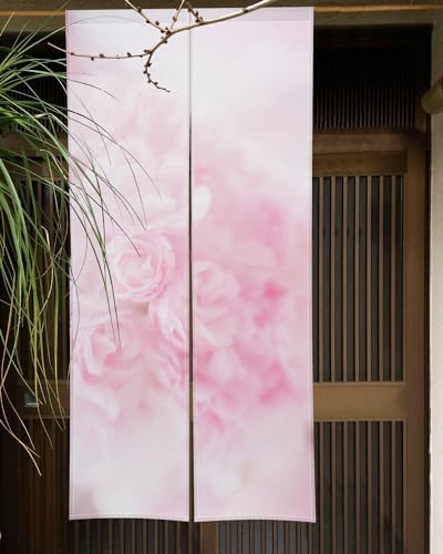 Japanese Style Noren Door Curtain Pink Bloomy Flowers 34x60