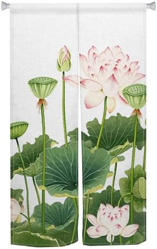 Japanese Noren Door Curtain with Lotus Print