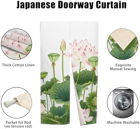 Japanese Noren Door Curtain with Lotus Print