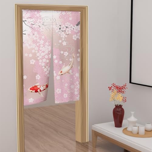 Leowefowa Pink Cherry Blossom Noren Curtain Panel